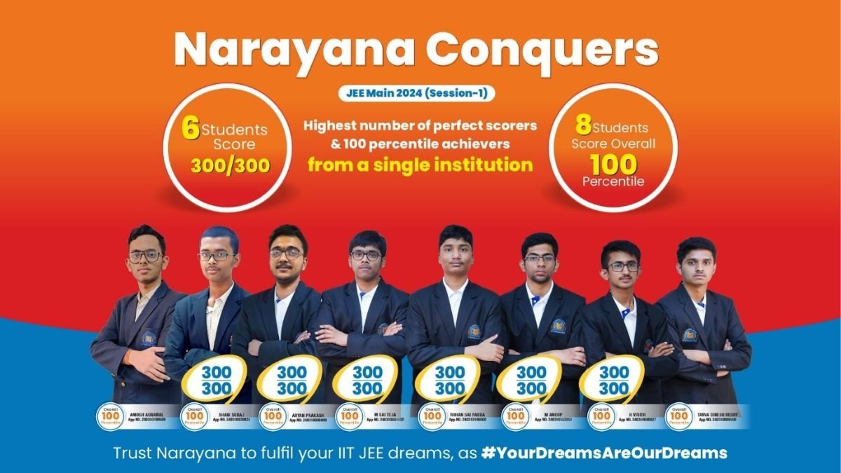 Narayana brings dreams to life in JEE Main 2024 session 1 with highest 100 percentile achievers & perfect scorers